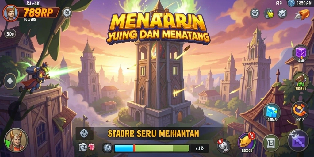 Tampilan gameplay seru 789RP dengan strategi menara yang menarik.