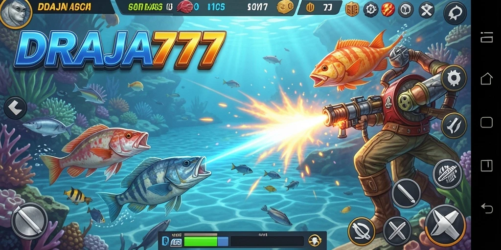 Gambaran gameplay DRAJA777 dalam menembak ikan yang seru.