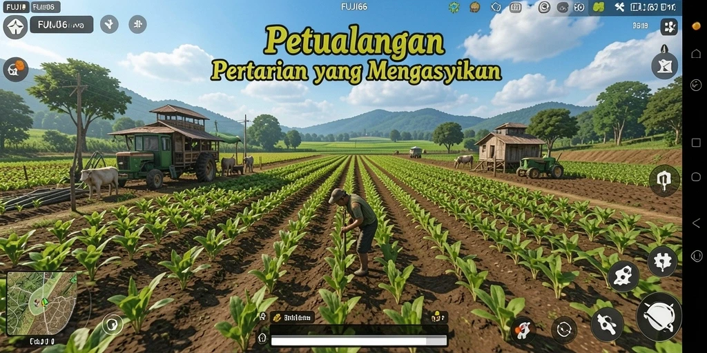 Tampilan gameplay <strong>FUJI66</strong> yang menarik dengan aktivitas bertani.