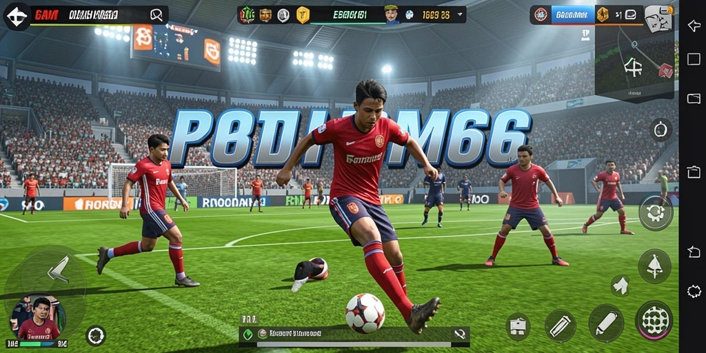 Screenshot utama FW66 menampilkan aksi seru di lapangan olahraga.