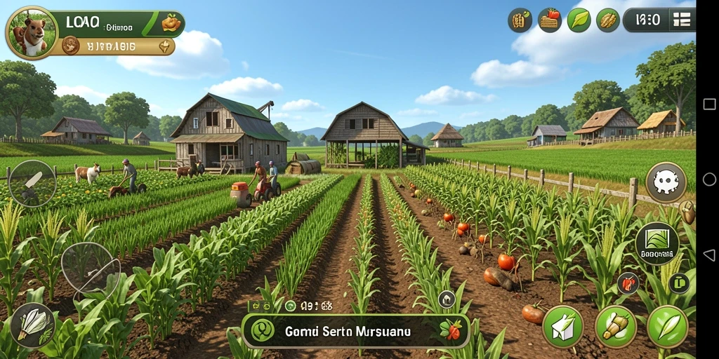 Screenshot gameplay LGOACE menunjukkan keindahan pertanian yang interaktif.