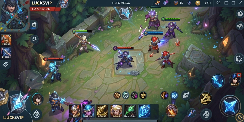 Screenshot gameplay LUCKSVIP menunjukkan aksi pertarungan tim yang mendebarkan.