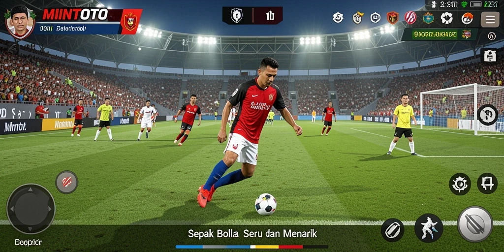 Tangkapan layar gameplay MINTOTO menampilkan aksi sepak bola yang mendebarkan.