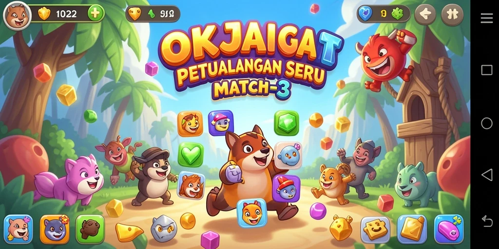 Tampilan menarik dari gameplay OKJKT Match-3.