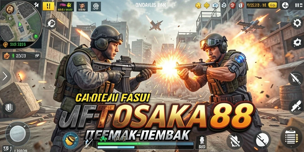 Tampilan gameplay seru dalam OSAKA88 yang menampilkan aksi tembak-menembak.