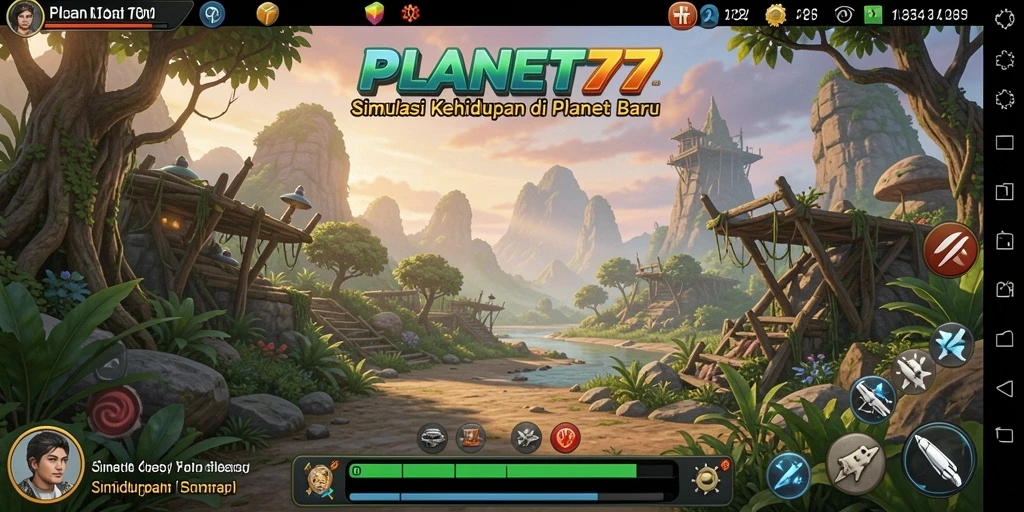 Screenshot menunjukkan gameplay menakjubkan di PLANET77 dengan interaksi pemain.
