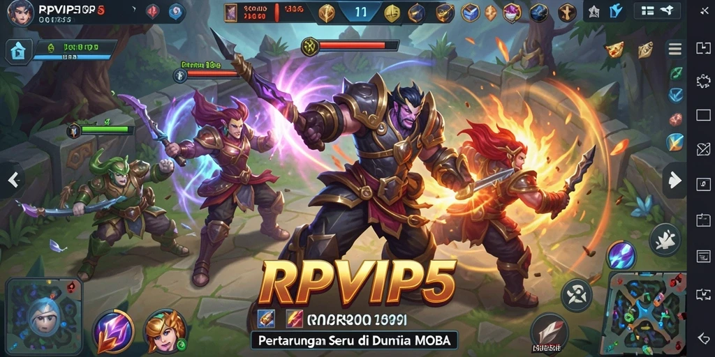 Tampilan seru gameplay RPVIP5 dengan pertarungan MOBA yang intens.
