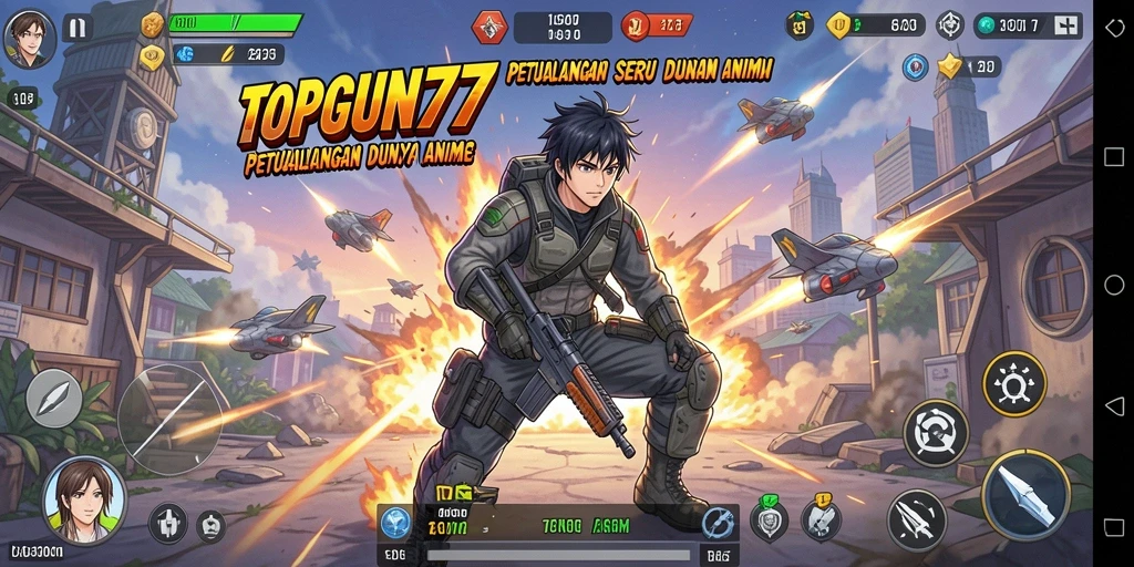 Screenshot menampilkan aksi seru dalam gameplay TOPGUN77 di dunia Anime.