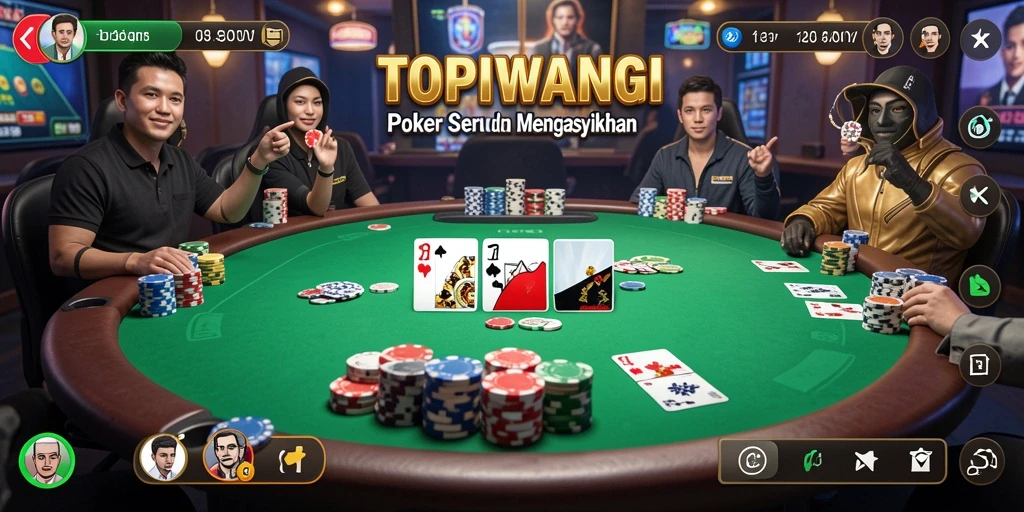 Tampilan gameplay seru dalam aplikasi Poker TOPIWANGI.