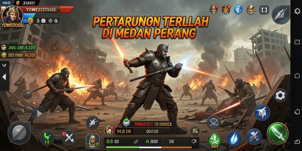 Screenshot gameplay YOWESTOGEL dengan aksi seru di medan perang.